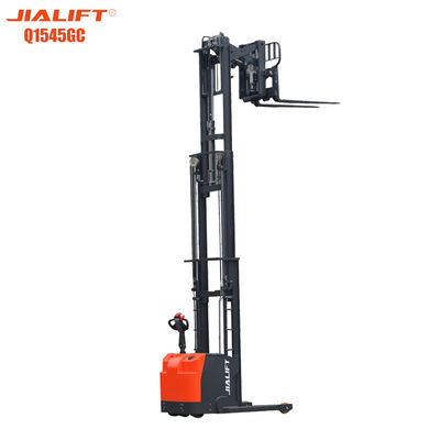 kualitas  UL Electric Reach Walkie Stacker Standing On 1500kg Lifting Height 4500mm pabrik